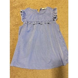 Blue and White Gingham Sleeveless Top with Ruffles